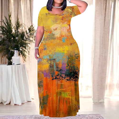Image of PinkPatty Plus Size Dress for Women Casual Crew Neck Short Sleeve Maxi Dress Oversized Summer Beach Dresses with Pockets