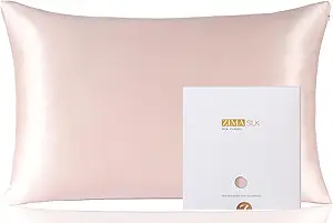 ZIMASILK 100% Pure Mulberry Silk Pillowcase for Hair and Skin Health,Soft and Smooth,Both Sides Premium Grade 6A Silk,600 Thread Count,with Hidden Zipper,1pc (Queen 20''x30'',Pink)