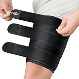 Hamstring Compression Sleeve with 3 Adjustable Straps,Thigh Compression Sleeve for Men Women,Thigh Wrap Compression for Pulled Hamstring,Groin ,Quad,Hamstring Brace for Hamstring Injury, Leg Brace for Upper Thigh support (Black, Large)