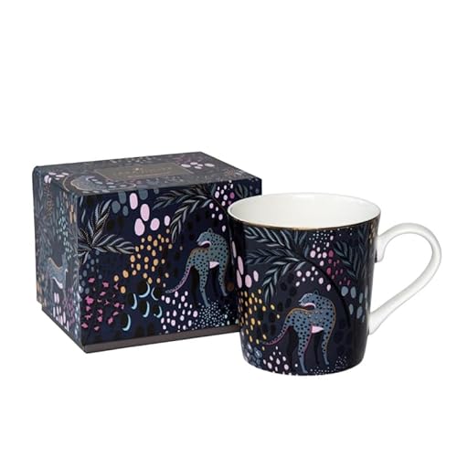 Sara Miller London Midnight Leopard Mug Featuring 22-Carat Gold Detailing