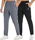 frueo 2 Pack Tracksuit Bottoms Men Lightweigt Jogging Trousers with Zipper Pockets Work Joogers Fit Sport Casual Sweatpants for Running Gym Training(0601) Black Grey-L