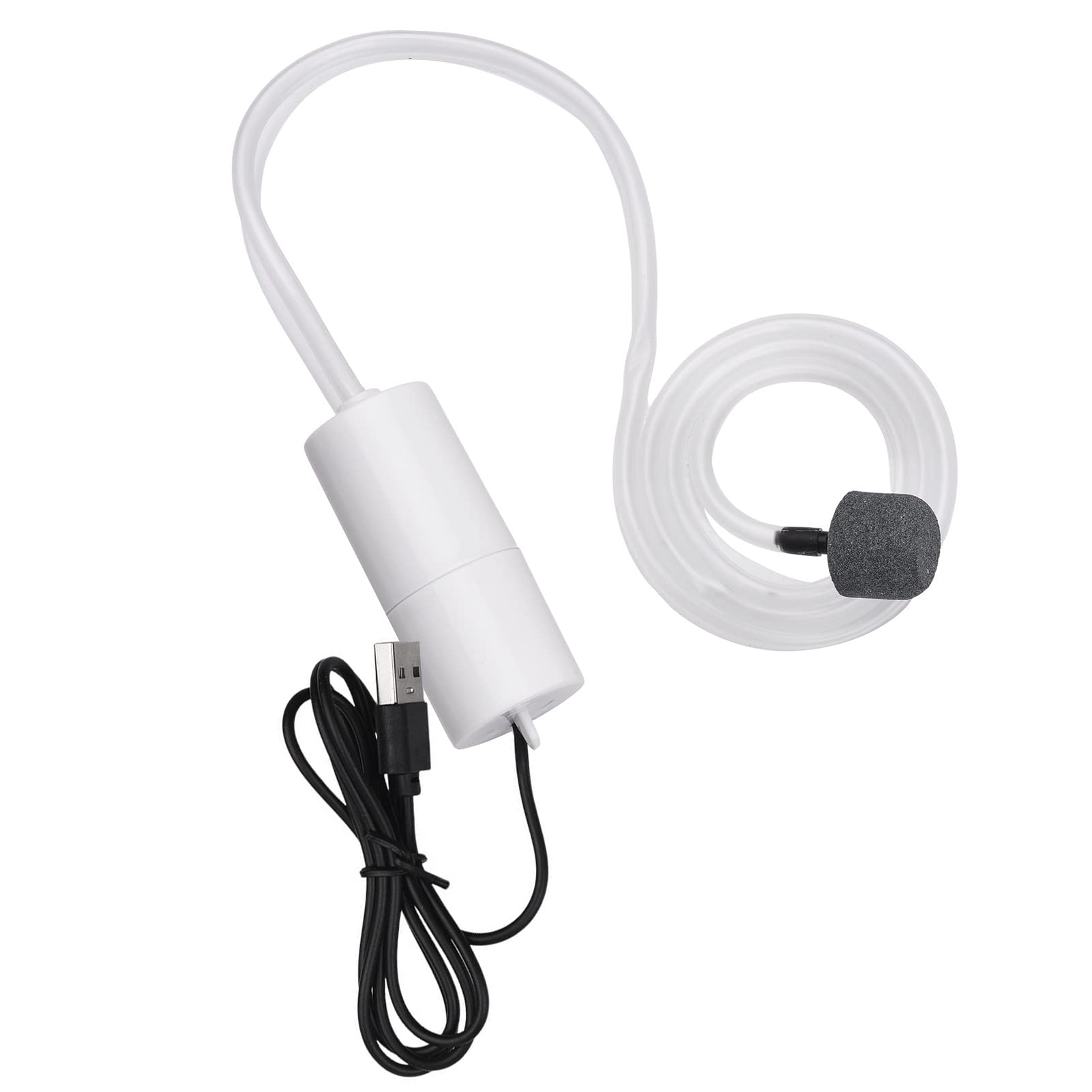 USB Aquarium Air Pump Small Oxygen Pump with Porous Stone Tube Hanging Loop for Aquarium Outdoor Fishing