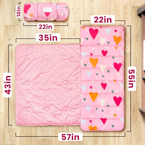 Beavtaens Toddler Nap Mat with Pillow and Minky Blanket, Large 55