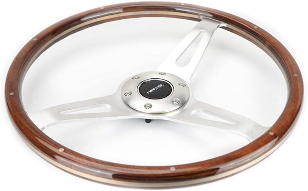 NRG Innovations NRG-ST-065 Steering Wheel - Classic Wood Grain Wheel, 380mm, 3 Spoke Center in Polished Aluminum, Wood with Metal Accents