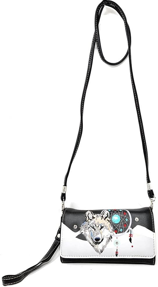 Western Wolf Dream Catcher Embroidery Feather Conceal Carry Women Handbag Purse in 5 colors