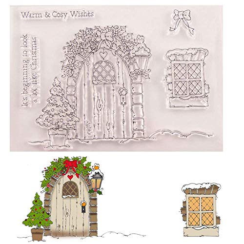 Christmas House Warm Cosy Wishes Clear Rubber Stamps and Metal Cut Dies Set for Scrapbooking Card Making Christmas Dies DIY New Year Craft Dies