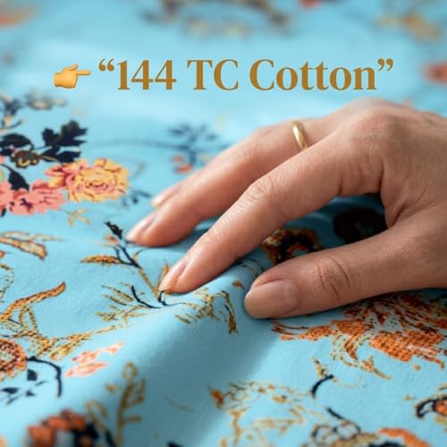 Image of Mafatlal Saanjh 144 TC Single Size Cotton Bedspread 90x60 Inch | Premium Woven Fabric | Decorative Printed Top Layer | Home Linen Essential | Everyday use | Pillowcase Included | Fair Aqua
