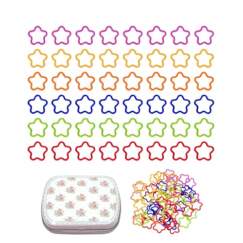 Image of Wonafa 50 Pcs Star Metal Stitch Markers, Knitting Stitch Markers Colorful Crochet Stitch Markers with Storage Box for Crocheting Clothing Tag DIY Craft Project(Pentagram-50Pcs)