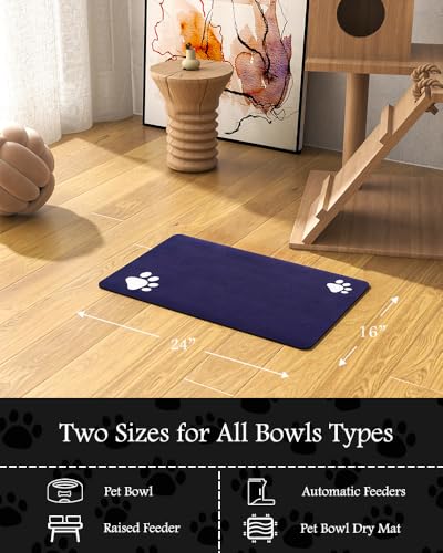 Image of Pet Feeding Mat-Absorbent Dog Mat for Food and Water Bowl-No Stains Quick Dry Water Dispenser Mat-Dog Accessories Pet Supplies-Bowl for Messy Drinkers（Navy,16 inchx24 inch