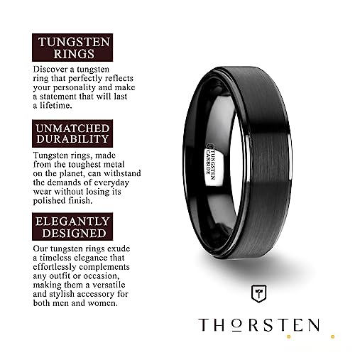 Thorsten - Orion Flat Black Tungsten Ring with Brushed Raised Center & Polished Edges2