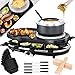 Grill Spatel günstig Kaufen-KESSER® 3in1 Raclette-Grill mit Naturgrillstein, Grillplatte und Fondue, Tischgrill für 8 Personen, Elektrogrill Raclette Grill antihaftbeschichteter Grillplatte, 8 Pfannen und Holzspatel