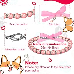 4 Pcs Pink Dog Collar Spiked Studded Dog Collars Pearls Dog Necklace Dog Collar with Rhinestone Bow Knot Crystal Diamond Colorful Flower Bling Girl Dog Cat Collars for Dogs(Cute Style,Small)