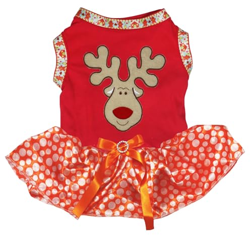 Robe pour chien renne orange à pois en taille M