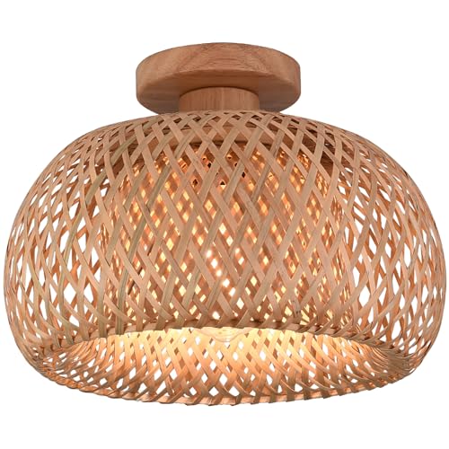 Flhonudi 1 Light Bamboo Lantern Ceiling Light Hand-Woven Semi Flush