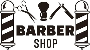 Barber Shop Logo Wall Decal Haircut & Hairdressing Art Scissors, Razor, Hairstyle Vinyl Sticker for Hair Salon Window & Wall Decor AFN17 Black