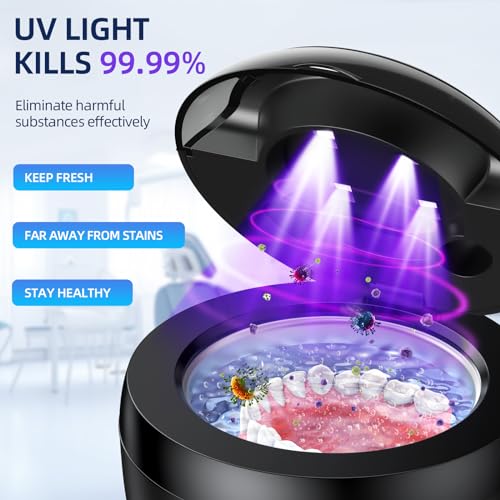 EcoBasic Ultrasonic Retainer Cleaner Machine, 45kHz Dental Cleaning Pod with UV-C Light, 200ML Denture Cleaner with 4 Modes Deep Cleaning for Retainers, Aligners, Mouth Guards, Dentures & Jewelry