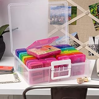 Kuphy Photo Storage Box Plastic Crafts Photo Storage Container Colorful Rectangle Photo Keeper Suit Box Photo Organizer Cases for Photo Stickers Stamps Seeds