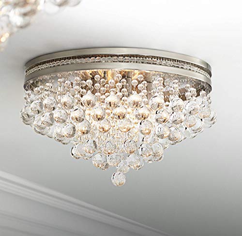 Vienna Full Spectrum Regina Luxury Close To Ceiling Light Flush Mount Fixture 15 1/4" Wide Brushed Nickel Tiered Clear Crystal Droplets Shade Bedroom Hallway Living Room Dining Room Bathroom Kitchen #TOP7