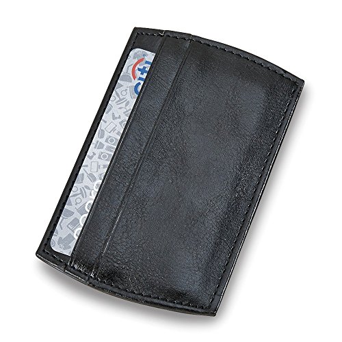 Solid Black Faux Leather Card Case Money Clip2