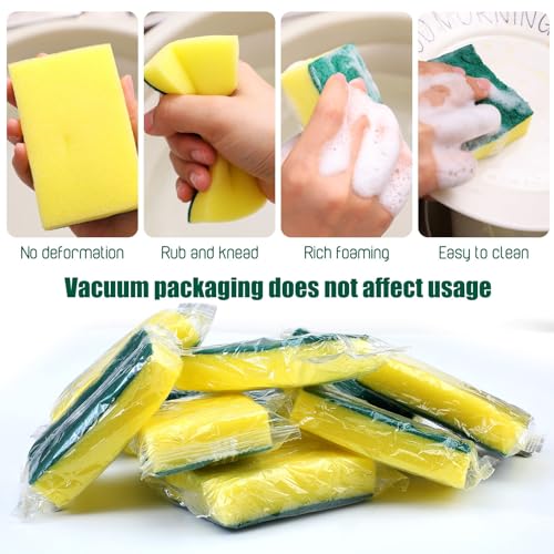 Image of Maxcheck 240 Pcs Individually Wrapped Sponge Dishwashing Sponge Bulk Non Scratch Scouring Pad Kitchen Scrub Sponges for Household Cleaning Rental Dishes Hotel Apartment Car (Yellow, Green)