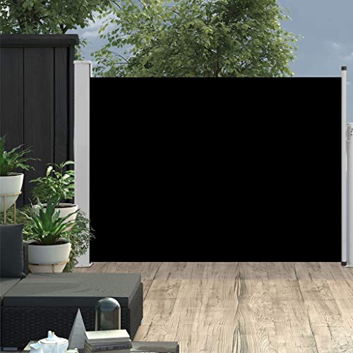 Tidyard Auvent latéral rétractable de Patio 100x500 cm Noir Protection de l'intimité et Vent, Paravent Store latéral, Abri Solaire Extensible Brise Vue pour Extérieur, Balcon, Terrasse