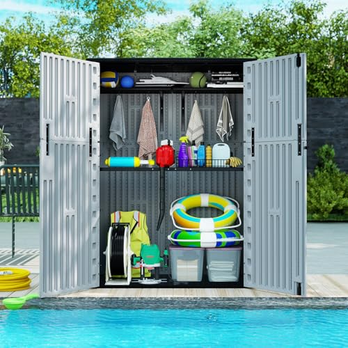 Image of ZZM 57 Cu.ft Outdoor Storage Cabinet with One Tool Kit, Horizontal Storage Shed for Garage, Bike, Garbage Cans, Garden Accessories