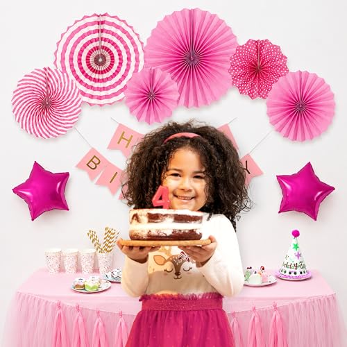 Image of SpecialYou Birthday Decoration Kit for Girls with Pink Paper Fans, Star Foil Balloons & Happy Birthday Banner, Decor for Her, Decor for Kids -10 pcs