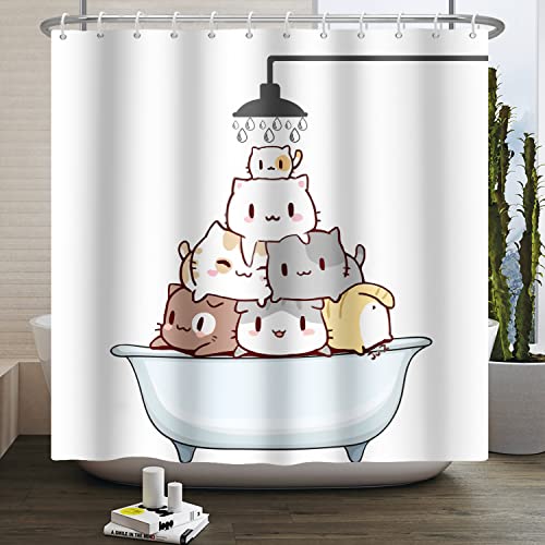 Ttincceer 71x71inch Cute Cat Shower Curtain Cartoon Cat in Bathtub Shower Bath Curtain Waterproof Funny Animal Pets Shower Curtains Washable Bathtub Curtain 180.00 x 180.00 cms - Image 2