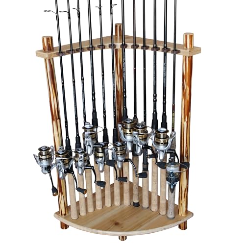 Rush Creek Creations Rustic Log 12 Fishing Rod Storage Corner Rack - Handcrafted Solid Pine - No Tool Assembly, wood (37-0029)