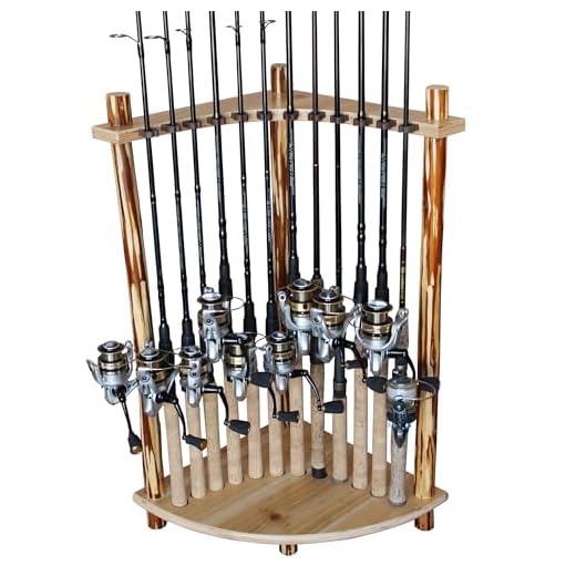 Rush Creek Creations Rustic Log 12 Fishing Rod Storage Corner Rack - Handcrafted Solid Pine - No Tool Assembly, wood (37-0029)