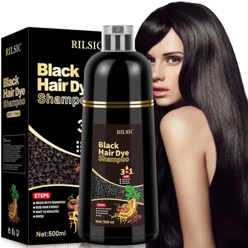 Hair Dye Shampoo 3 en 1 Cubre Canas, 500ML Black Hair Dye Shampoo...