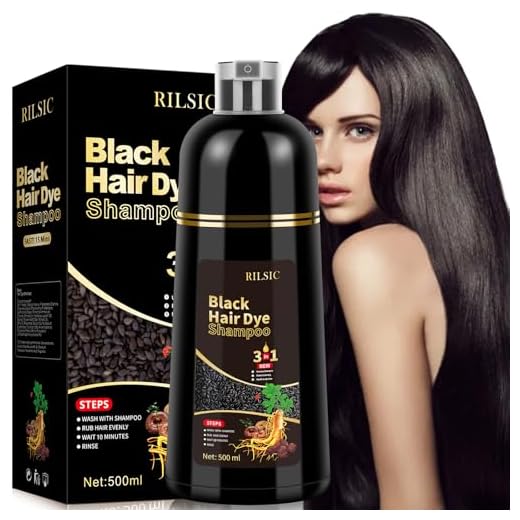 Hair Dye Shampoo 3 en 1 Cubre Canas, 500ML Black Hair Dye Shampoo 3 en 1,Hair Color, Champú Color Tinte Pelo Barba Champu Canas Instantáneo (Negro)