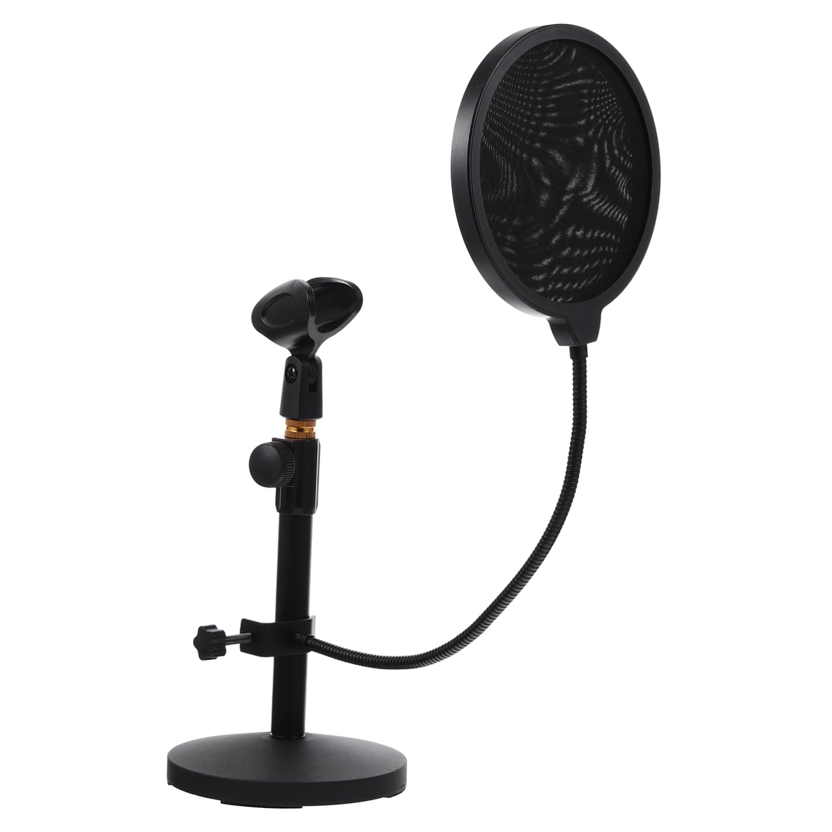 UPKOCH Soporte de Micrófono Ajustable para Escritorio Negro (290-395 Mm) con Clip y Filtro Antipop, Base Metálica Estable para Podcast, Grabación y Streaming