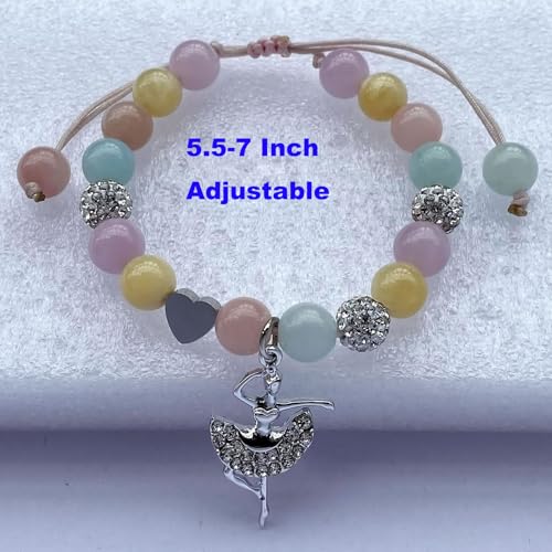 Image of DOLON Colorful Stones Handmade Crystal Ballet Charm Bracelet First Recital Stage Performance Dance Competition Encouragement Gift for Her