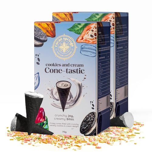 Image of Cacao Springs Cookies and Cream Conetastic Gift Box, Premium Choco & Nut Delicacy Treats, Mini Wafer Cones, Luxury Chocolate Gift Hamper for Christmas Gifts, 2 Boxes, 140gm