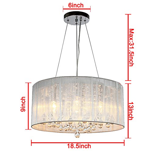 F Feekenbu Raindrop Crystal Drum Chandelier, Glam Bedroom Pendant Chandelier Lighting, Foyer Closet Modern Hanging Chandelier, Entryway Pendant Chandelier With Fabric Lamp Shade #TOP7