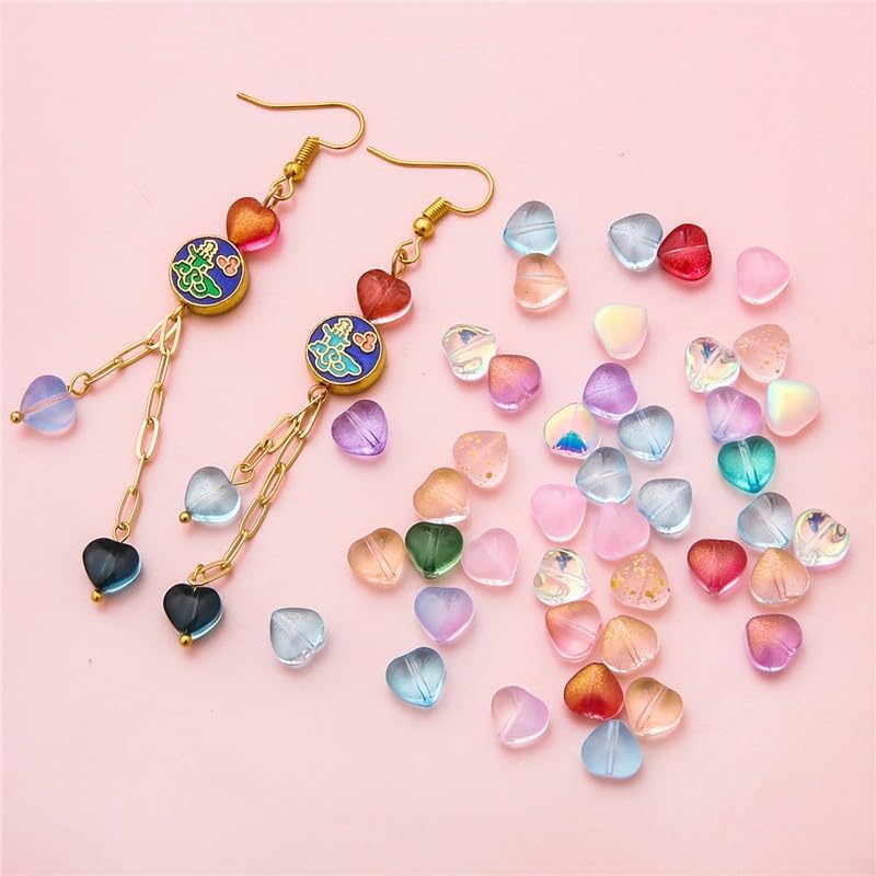 Colorful Glass Heart Beads Crystal Hearts Spacer Beads Small Heart Shape Charms Clear Bling Loose Beads Bulk for Jewelry Bracelet Making DIY Crafts Gifts - Image 2