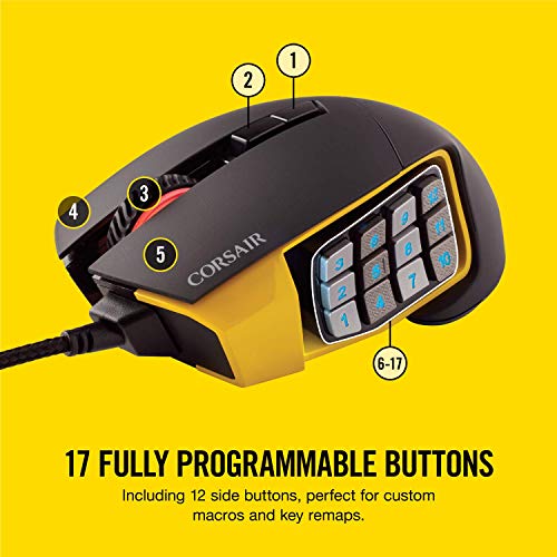 Image of Corsair Scimitar Pro RGB - MMO Gaming Mouse - 16,000 DPI Optical Sensor - 12 Programmable Side Buttons - Yellow, Model Number: CH-9304011-NA