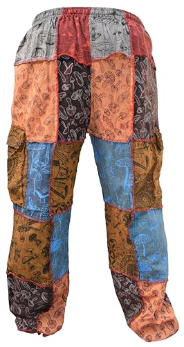 Gheri Men's Patchwork Mushroom Print Cotton Casual Loose Fit Harem Wide Leg Hippy Pants4