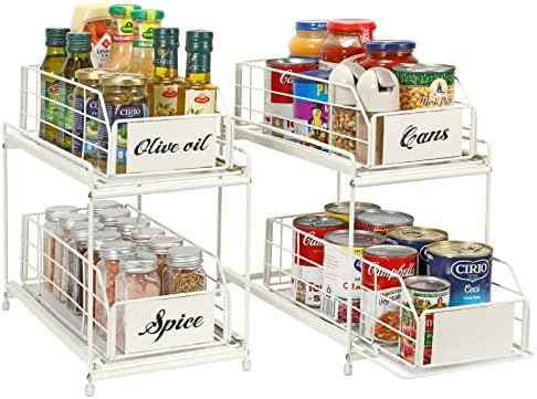 Nandae Under Sink Storage Set of 2 ,Cupboard Organizer with 2 Tier Sliding Drawer , Stackable Kitchen Storage Cabinet Organizer , Space Saving Solution White