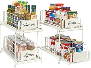 Nandae Under Sink Storage Set of 2 ,Cupboard Organizer with 2 Tier Sliding Drawer , Stackable Kitchen Storage Cabinet Organizer , Space Saving Solution White