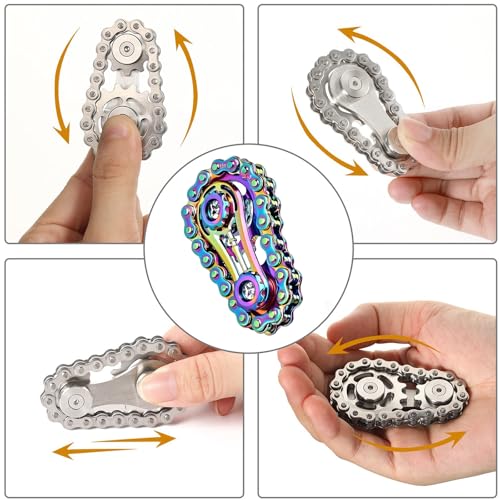 Image of Fidget Spinners Toys for Adults & Teens - Metal Fidget Toy Bike Chain Fidget Sprocket Chain Fidgets Toy for Relief Anxiety ADHD Autism Cool Gadgets Desk Offices Gift Sensory Fidget Toys(Full Color)