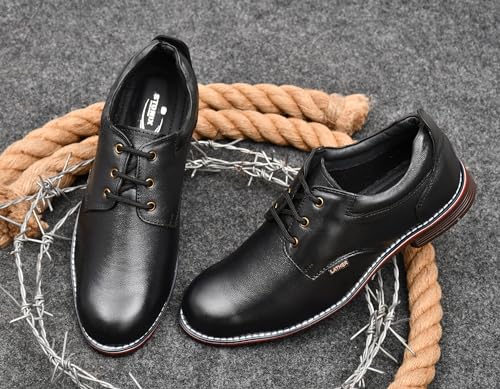 Image of STONIX Steel Toe Safety Shoes |Leather Shoes |Formal Look- Heavy Duty Work Safety Shoes with Slip Resistant Outsole (Black,)
