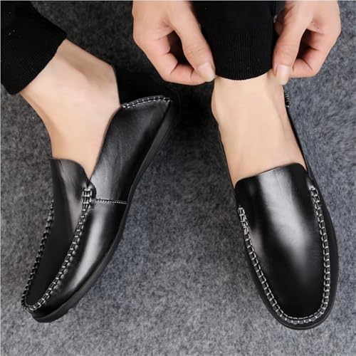 Comfortable Lightweight Men's Loafers Shoes Genuine Leather Round Toe Stitching Details Classic Flexible Flat Heel4
