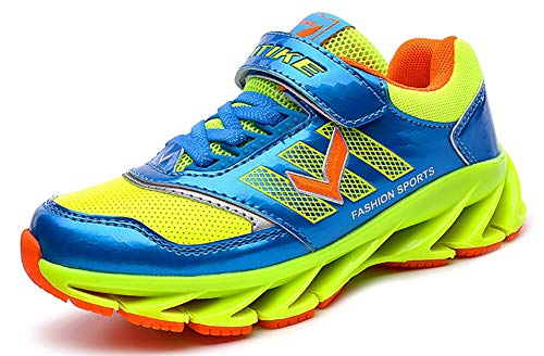 VITIKE Kids Hook and Loop Sneaker Cool Running Shoes Tennis Shoes Grade School Boys Girls Fashion Athletic Sports Velcro Sneakers Blue/Green, Big Kid 4.5