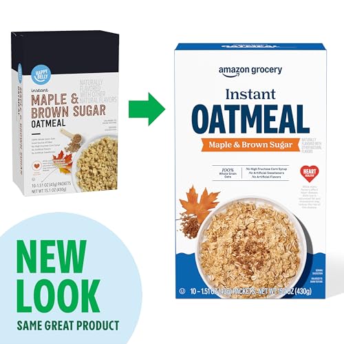 Image of Amazon Grocery, Maple & Brown Sugar Instant Oatmeal, 15.1 Oz, 10 Ct (Pack of 2)