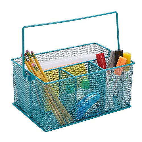 Mind Reader Network Collection, 4-Compartment Utensil or Supply Caddy with Handle, Countertop or Desktop Organizer