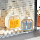 Megory Seifenspender,300/500ml Pumpspender, Shampoo Spülung Duschgel Spender mit Pumpe und Wasserdichten Etiketten für Küche Bad, 2 Stück Plastik (1 Stück 300ml+1 Stück 500ml)