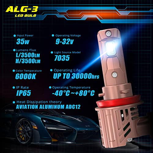 Alla Lighting Extreme Super Bright H8 H9 H11 Led Headlights Bulbs, 6000K~6500K Xenon White, 1:1 Design High Beam, Low Beam Conversion Kits Headlamps, Or Fog Lights, Drl Lamps Replacement #TOP3