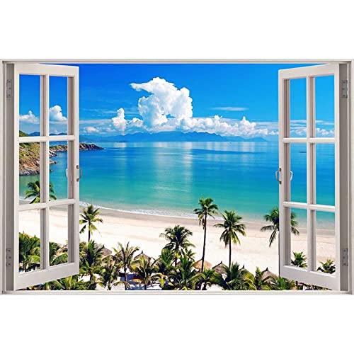 Bimkole 5d Diamond Painting Kit Bricolaje Arte Playa, Ventana Mar árbol Cielo Azul Pintura Diamantes Kits Estampados De Punto De Cruz Diamantes de Imitación Decoración de Pared, (30x40 cm) thumbnail